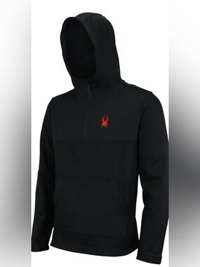 Spyder Black Pullover Half-Zip Hoodie with Red Logo